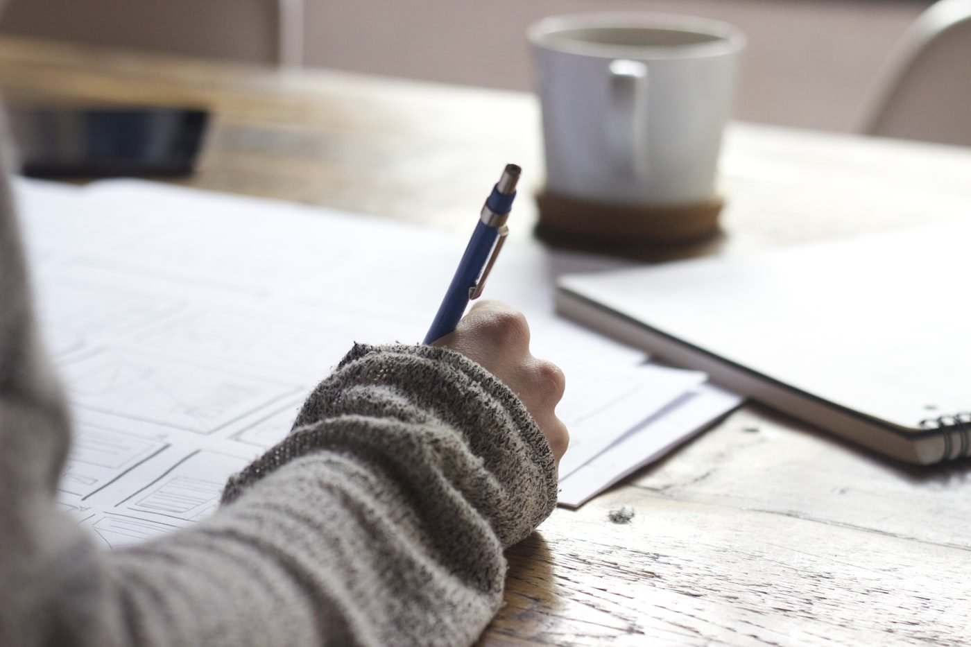 Focused language study with notebooks and materials